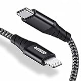 ESR USB C Lightning Kabel 1m MFi Zertifiziert, Nylon Ladekabel PD Schnellladegerät für iPhone 13/13 Pro/13 mini/13 Pro Max/12/11/SE 2022/XR/XS/X/8, iPad 9/8 für Typ-C Ladegeräte, Schwarz
