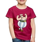 Spreadshirt Asterix & Obelix Glücklich Muskeln Kinder Premium T-Shirt, 122/128 (6 Jahre), Dunkles Pink