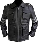 PROMENADE CHIC RE6 Gaming Leon Cosplay Stripes Lederjacke, Schwarz - Kunstleder, M