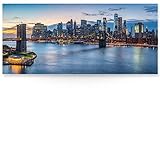 BilderKing Acryl-Bild Skyline mit 110x50cm. Wunderschönes Acrylglasbild mit 5mm als Wandbild, Motiv -NY, Brooklyn Bridge- zur Dekoration in Küche, Esszimmer, Wohnzimmer, Schlafzimmer. Mit Aufhängung