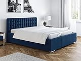 3xeliving Elegantes MILEET Bett mit gestepptem Kopfteil Blaue Farbe 160x200