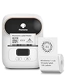 Phomemo M110 Etikettendrucker, Mini-Thermo-Aufkleber-Maschine,Handy Bluetooth Drucker für Barcode, Kleidung, Schmuck, Einzelhandel, Adresse kompatibel mit Android & iOS, mit 1-Rollen-Etikett, Weiß