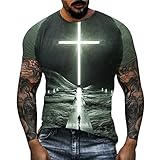 Herren Faith Jesus Cross Print T-Shirts Vintage Mode Casual Kurzarm Christian Shirts Street Graphic T-Shirts Rundhalsausschnitte T Shirt Modisches Löwen-3D-Bedrucktes Kurzärmeliges