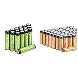 Amazon Basics AAA-Batterien, 800 mAh, wiederaufladbar, 16 Stück & AA-Alkalibatterien, leistungsstark, 1,5 V, 48 Stück (Aussehen kann variieren)