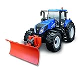 Maisto Tech R/C New Holland Traktor T8.320 mit Schneeschieber: Ferngesteuerter Traktor mit Licht und abnehmbaren Schneepflug, mit Stick-Controller, ab 8 Jahren, 35 cm, blau (582303), 82303
