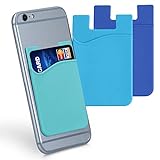 kwmobile 3X Kartenhalter Hülle für Smartphone - selbstklebend - Aufklebbare Silikon Kreditkarten Tasche Hellblau Blau Dunkelblau - Maße 8,5x5,5cm
