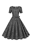 Yming Frauen Party Rockabilly Kleid Vintage Sommerkleid Quadratischer Ausschnitt Swing Kleid Polka Dot Cocktailkleid Schwarz XL