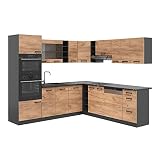 Vicco Eckküche R-Line, Goldkraft Eiche/Anthrazit, 237 x 60 cm ohne Arbeitsp