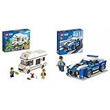 LEGO 60283 City Starke Fahrzeuge Ferien-Wohnmobil Spielzeug & 60312 City Polizeiauto, Polizei-Spielzeug ab 5 Jahren, Geschenk für Kinder mit Polizisten-Minifigur, Abenteuer-Serie, Kinderspielzeug
