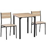 HOMCOM 3-teilige Essgruppe Sitzgruppe Esstisch Set Holztisch MDF + Metall Naturholzmaserung + Schwarz mit 1 Tisch + 2 Stühlen
