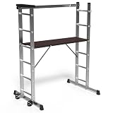 VOUNOT Alu Leitergerüst 3 in 1, Baugerüst Alugerüst Gerüst, Aluminium Leiter und Gerüst, Arbeitsbühne bis 150KG Belastbar, 2x6 Sp