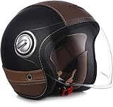 Soxon® SP-888 Pro „Urban Black“ · Jet-Helm · Motorrad-Helm Roller-Helm Scooter-Helm Moped Mofa-Helm Chopper Retro · ECE 22.05 Sonnenvisier Leather-Design Schnellverschluss SlimShell Tasche S (55-56cm)