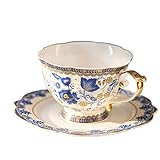 CHIYASHOP Kaffeetasse Blaue und weiße Teetasse Flower Tee Tasse Weibliche High-End Exquisite Retro Luxus Englisch Kaffeetasse Nachmittag Teeschale Frühstückstasse (Color : 1 Cup Dish)