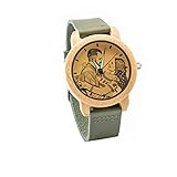 Personalisierte Foto-Uhr Unisex Customized Watch Gravierte Bilduhr Holzuhr Herrenuhr Jubiläum für Frauen(Grün1 Frauen-39mm)