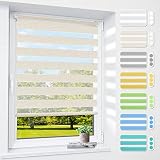 Doppelrollo klemmfix ohne Bohren & mit Bohren, 40x120cm (BxH) Natur, 3-in-1 Duo Rollo für Fenster & Tür, Fensterrollo innen lichtdurchlässig & verdunkelnd, Klemmrollo Rollos S