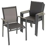 Nexos Trading 4er Set Gartenstuhl Stapelstuhl Stapelsessel Terrassenstuhl Teslin-Gewebe Alu-Gestell pflegeleicht stapelbar – Farbe: Rahmen & Bespannung g