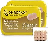 Ohropax Classic formbare Wachs-Ohrstöpsel, 2 Packungen (24 Ohrstöpsel)