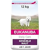 Eukanuba Daily Care Sensitive Skin Hundefutter - Trockenfutter für Hunde mit sensibler Haut, Hyoallergenes Futter mit Fisch, 12 kg