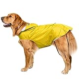 Bwiv Hunde Regenmantel Wasserdicht Hundemantel Groß Gefüttert Ultraleichte Atmungsaktive Hundejacke Reflexstreifen Regenjacke Hunde Mit Kapuze 3XL-6XL Gelb 4XL