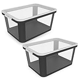 Rotho Albris 2er-Set Aufbewahrungsbox 45l mit Deckel, Kunststoff (PP recycelt), transparent/schwarz, 45l (57.0 x 39.2 x 27.0 cm)