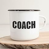 Huuraa Emaille Tasse Coach Training 300ml Vintage Kaffeetasse mit Motiv für alle Personal Trainer