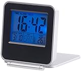 PEARL Reisewecker klappbar: Kompakter Digital-Reisewecker mit Thermometer, Kalender und Timer (Mini LED Uhr mit Batterie)