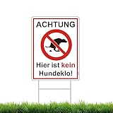 Achtung Hier ist Kein Hundeklo Steckschild 24 x 32 cm, Doppelseitiger Bedrucktes Kein Hundeklo Schild mit Metall Halterung