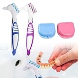 Borsten Zahnprothesenreiniger,Prothesenbürste,2 Prothese Reinigung Pinsel Und 2 Mundschutz-Box,Prothesenbürsten,Zahnbürsten Prothesen,Prothesen-Reinigungsbürste,Prothesen Zahnbürsten Reinigungsbürste