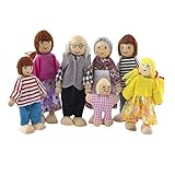Puppenhaus Puppenfamilie Biegepuppen Holzpuppe Minipuppen Spielzeug, Mini Familienfiguren 7 Personen Mit Beweglichen Gliedern Puppe Dollhouse People Set Kinder Puppenstube Möbelzubehör