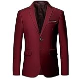 YOUTHUP Herren Sakko Slim Fit Einfarbig Modern Anzugjacke für Hochzeit Party Abschluss Business, Rot, XL