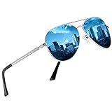 DUCO Coole Fliegerbrille Sonnenbrille Klassische Unisex Pilotenbrille UV400 Filterkategorie 3 CE 3025K (Gestell: Silber, Gläser: Blau)