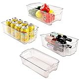 PAIWEI 4er-Set Aufbewahrungsbox für die Küche, Küchen Organizer aus Kunststoff, Gefrierschrank Space Saver, Kühlschrank Tidy Container Boxen– durchsichtig