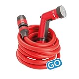 FITT YOYO GO Flexibler Gartenschlauch für professionelle Bewässerung mit Tasche für den Transport, Multifunktions-Wasserpistole, Rot, 10 m