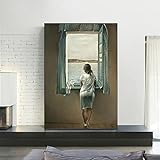 KADING Salvador Dali Frau am Fenster Leinwand Gemälde Poster und Drucke Wandkunst Bilder für Wohnzimmer Dekor Bild 40x70cm(16x28in) Innenrahmen