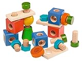 Motorikspielzeug Schrauben und Muttern aus Holz, bunt lackiert Schraub- und Steckspiel für Kinder ab 2 Jahren