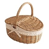 SOYDAN Wicker Picknickkorb Mit Deckel Und Griff Mit Waschbarer Auskleidung Für Picknick, Camping, Outdoor, Halloween, Thanksgiving, Geburtstag(L)
