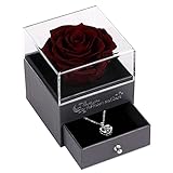 Echte Rose mit Ich Liebe Dich Halskette in 100 Sprachen Geschenke für ihre Mutter Frauen Frau Geschenk für Freundin Geburtstag, (Weinrot)