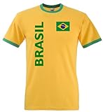 Fruit of the Loom Brasilien Herren T-Shirt Brasil Retro Trikot Fan Shirt|M|