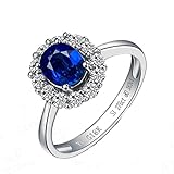 KnSam Goldschmuck Ring Saphir 0.5ct Blau, Verlobungsring Weißgold 750 18 Karat Oval Design Trauringe Eheringe Solitärring Diamantring 0.2ct für Damen, Gr.56 (17.8)