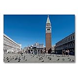 Premium Textil-Leinwand 90 x 60 cm Quer-Format Piazza San Marco (Marktplatz) mit Campanile | Wandbild, HD-Bild auf Keilrahmen, Fertigbild auf hochwertigem Vlies, Leinwanddruck von Olaf Bruhn