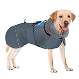 SlowTon Hundemantel Winter, wasserdichte verstellbare Fleecefutter Hundejacke mit Turtleneck und Kordelzug, reflektierender Wintermantel für kleine mittlere und große Hunde im Freien(Blau, XXXL)