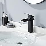 Homelody Wasserfall Wasserhahn Bad, Schwarz Wascbecken Armatur Badarmatur Mischbatterie Waschtischarmatur Waschbeckenarmatur Waschtischmischer für Bad