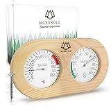 NORDHOLZ® Sauna Thermometer Hygrometer Holz - Präzise und leicht ablesbare Anzeige für die richtige Temperatur und Luftfeuchtigkeit - Sauna Hygrometer Thermometer - Hochwertiges Sauna Zubehör
