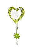 HEITMANN DECO - Rattan-Herz mit Zierblumen und Holz-Blume - perfekte Frühlingsdeko aus Rattan - Tür- und Fensterdeko