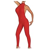 YGZHANYUANOKU Ärmelloser PVC-Jumpsuit im Wetlook, Reißverschluss hinten, Catsuit, Latex-Look, Body, Leder, Cosplay, Jumpsuit, Turnanzug, enganliegend, personalisierbar, rot, 7XL