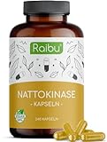 Raibu® Nattokinase Kapseln hochdosiert 240 Kapseln je 100 mg (20.000 FU/g) - Laborgeprüft und Vegan - Natto aus GMO-freien Soja - Ohne unerwünschte Zusätze