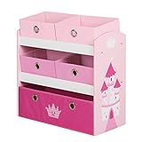 roba Spielzeugregal Krone - Prinzessinnen Schloss Motiv - Spielregal für Kinderzimmer mit 5 Boxen aus Stoff - Aufbewahrungsregal für Mädchen und Jungen - Rosa / Pink, 1 Stück (1er Pack)