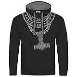 VALKNUT Männer Kapuzenpullover Thors Hammer Kette