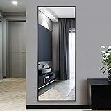 NeuType Ganzkörperspiegel, zum Aufhängen oder Anlehnen an der Wand, groß, rechteckig, Schlafzimmerspiegel, Wandspiegel, Art Deco schwarz (163x54cm, Black)