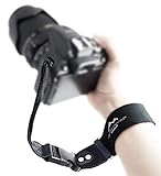 Neopren Kamera-Handschlaufe EXTRA BREIT - klick-Verschluss - schwarz - ECHT Leder Verbindungsteile - DSLR Kompakt-Kamera Systemkameras Kameraschlaufe Handgelenk-Schlaufe - MIND-CARE-ESSENTIALS